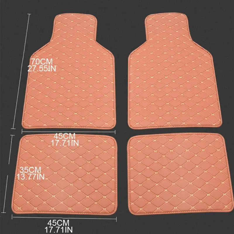 4pc Universal Fit PU Leather Beige Car Floor Mat Non-Slip Auto Carpet Waterproof Foot Pads Protector Vehicle Interior Moulding