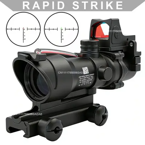 4×32 Real Fiber Red Dot Sight R-R Combo Self-Illuminated Optic Riflescope Hunting Sight Shot Gun Rifle 20mm Picatinny Rail Mount