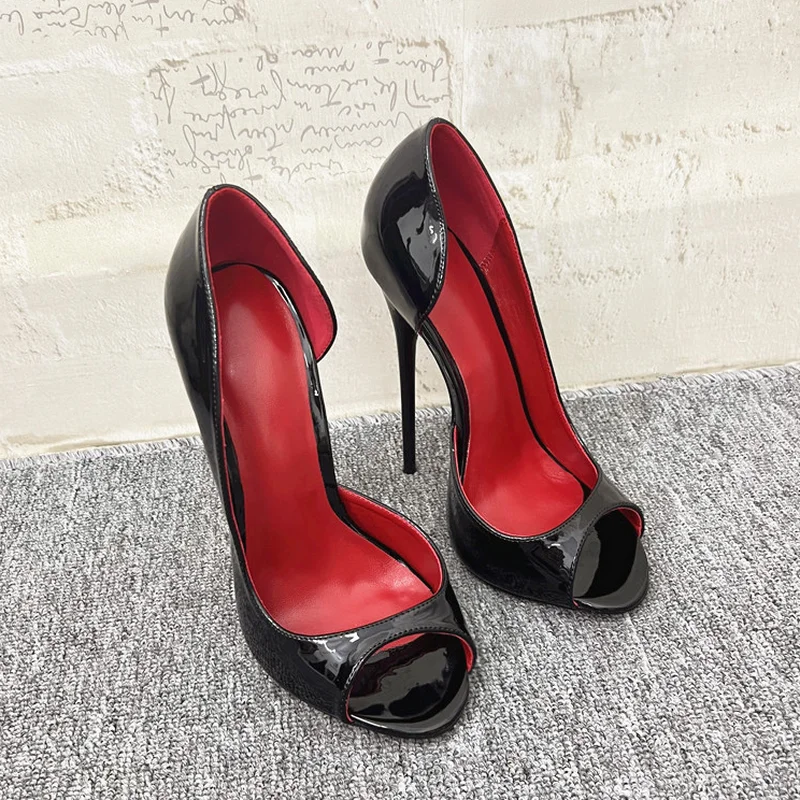 CACA 16 cm Tacchi alti Sandali peep toe Décolleté da donna, Scarpe cosplay da letto unisex fetish laterali poco profonde, Nero, Slip On, Colori