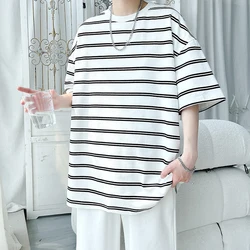2026 T Shirt Men Cotton Striped Fashion Mens Summer T-shirts 5XL Male Oversized Tee Shirts Funny Casual TShirt for Man