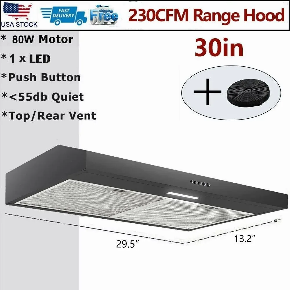 Tieasy 30in Under Cabinet Stainless Steel Kitchen Vented Carbon Filter Range Hood USGF2375BPCF