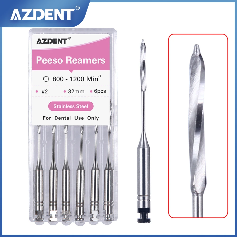 AZDENT-Lime endodontique dentaire, alésoirs Peeso, portes de limes Endo, foret dden fœtal 32mm #1-6 #2, acier inoxydable, boîte de 6 pièces