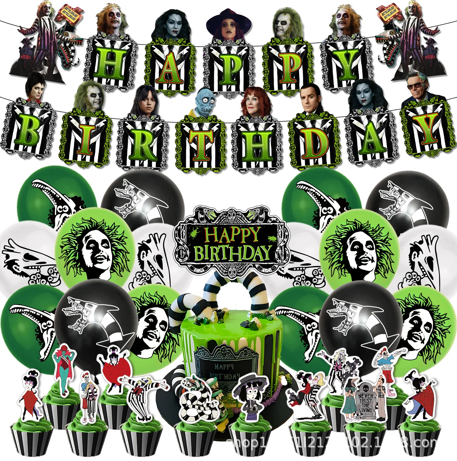 

BeetleJuice Birthday Theme Party Decoration Banner Balloon Set Cake Plugin Cupcake Topper Baby Shower Supplies