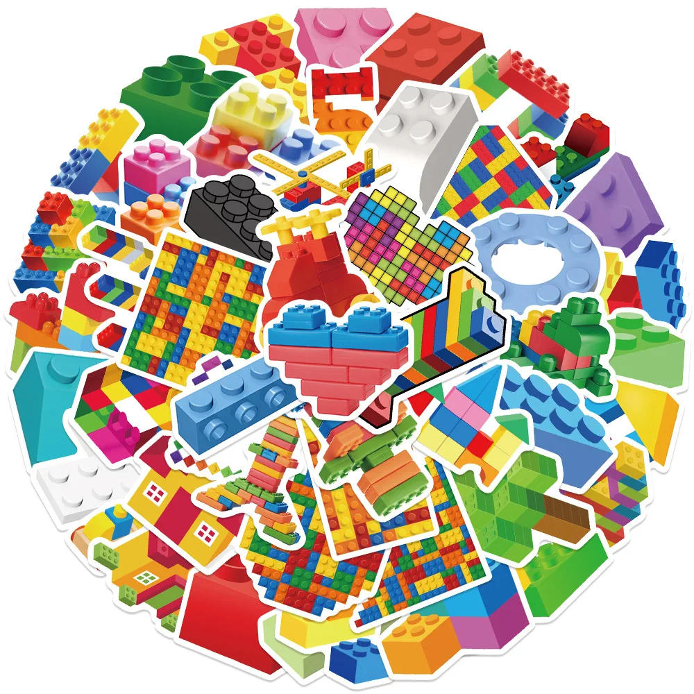 50PCS Colorful Building Blocks Sticker Watercolor DIY Skateboard Cartoon Laptop Phone Graffiti Cute Decoration Cool Stickers