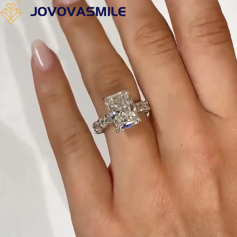 

JOVOVASMILE Moissanite Full Eternity Wedding Ring 4.5 Carat 8x11mm Crushed Ice Radiant Cut 3mm Band Pure 18k Solid Gold Jewelry