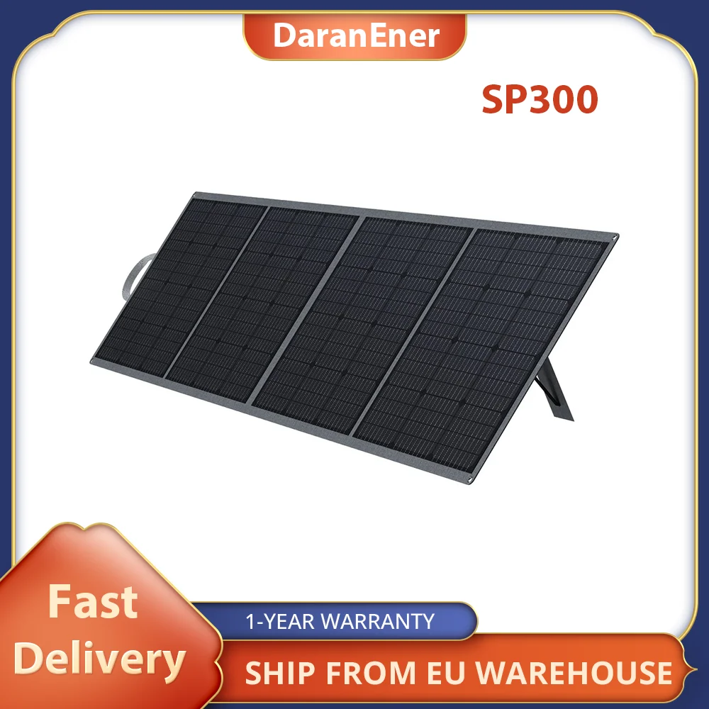 DaranEner SP300 300W Foldable Solar Panel, 36.3V ,95% Transmittance, Adjustable Stand Easy to Carry, IP54 Waterproof