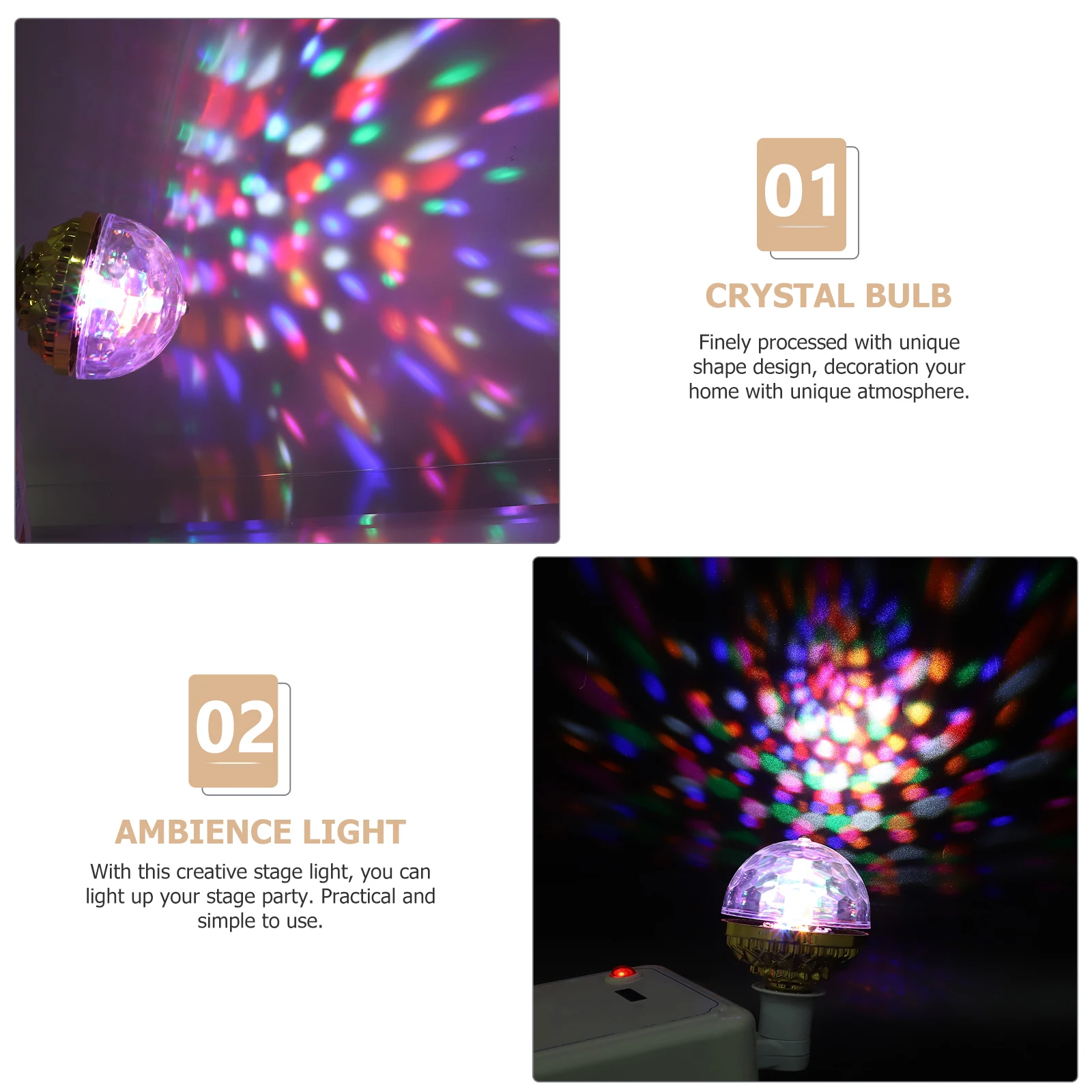 

1 set Rotating Crystal Bulb LED Stage Lamp Colorful Ball Light DJ Party Indoor KTV Bar Colors Practical Long Use