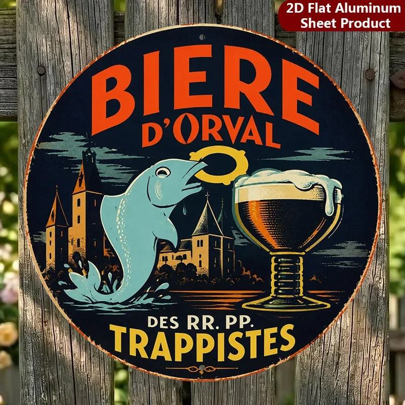 2D Flat, 1pc,Vintage Beer Round Sign,Retro Style Vintage Decorative Plaque,Brewery Logo Porch Decorations,Wall Decorations,Home
