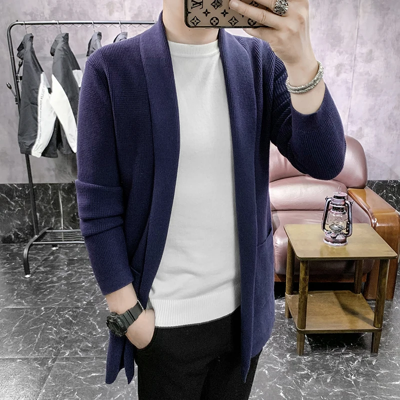 New Mid Länge Strickjacke Männer Frühling Herbst Kintted Herren Sweatercoat Mode Dünne Beiläufige Einfarbig Stricken Strickjacke Oberbekleidung