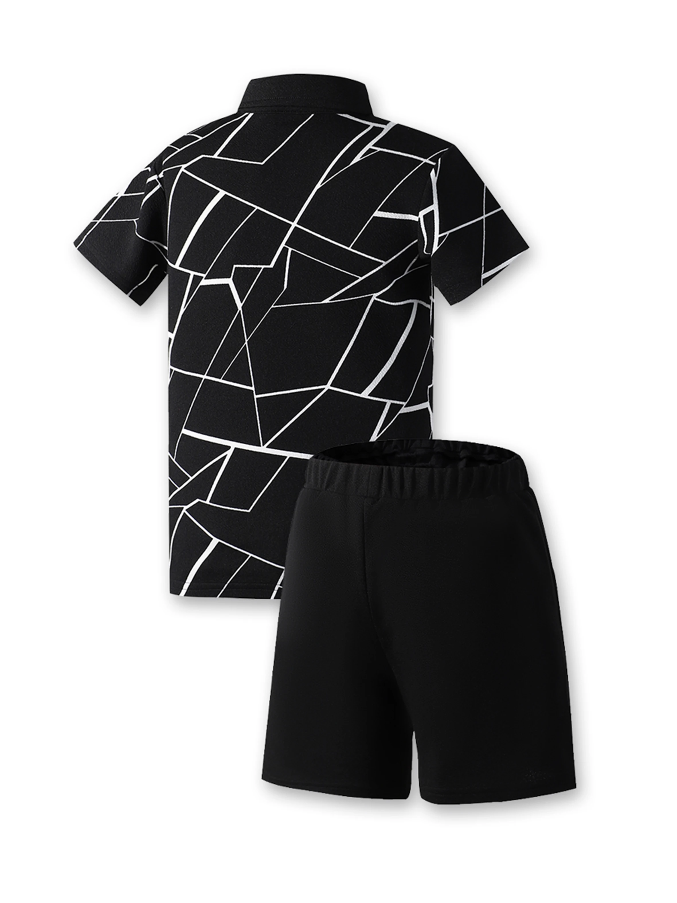 Tween Boy Summer 2pcs/Set Casual White Cracked Pattern Short Sleeve Tee & Plain Shorts Outfits