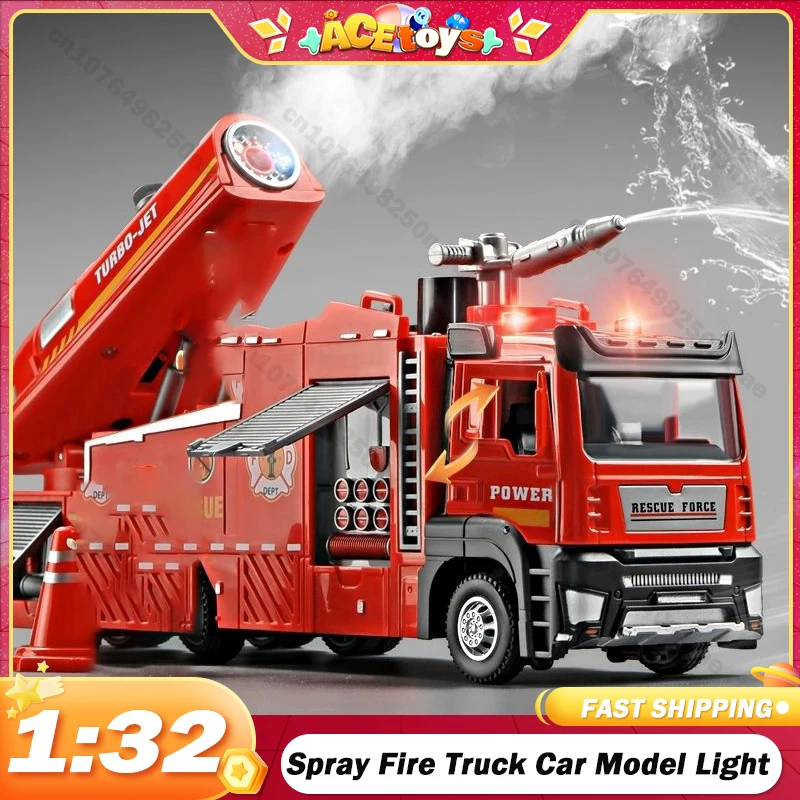 

1/32 Spray Fire Truck Car Model Toys Alloy Diecast Engineering Vehicle Door Opened Sound Light Pull Back Toy Gift for Kids