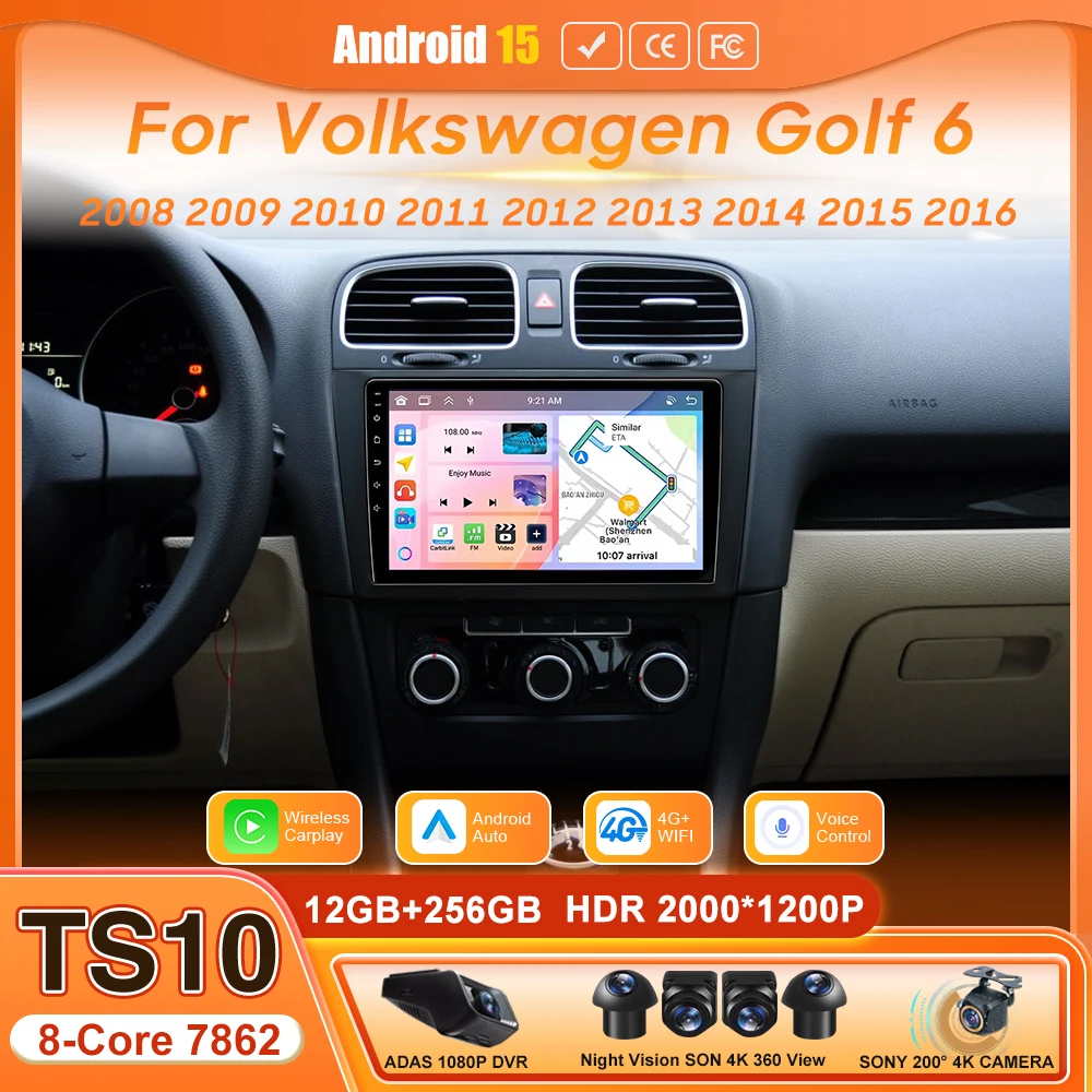 For Volkswagen Golf 6 2008 2009 2010 2011 2012 - 2016 Android Auto Car Multimedia Radio Video Player Audio Screen Navigation GPS