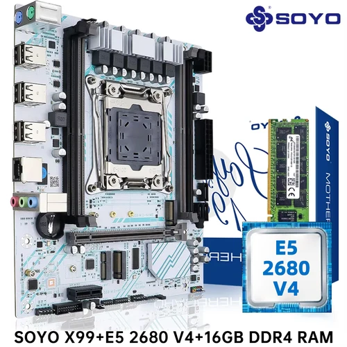 SOYO X99 placa base LGA 2011-3 Set Kit Xeon E5 2680 V4 CPU procesador 16G = 1*16G DDR4 REG ECC memoria RAM M.2 nombre para computadora