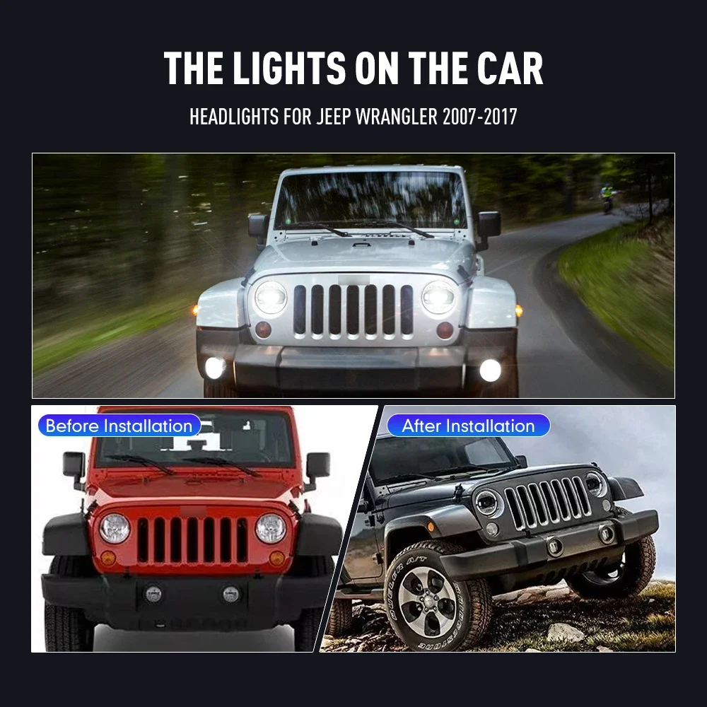 Пара светодиодных автомобильных фар в сборе для Jeep Wrangler 2007-2017, фары DRL, тюнинговый сигнал Plug and Play, передняя фара