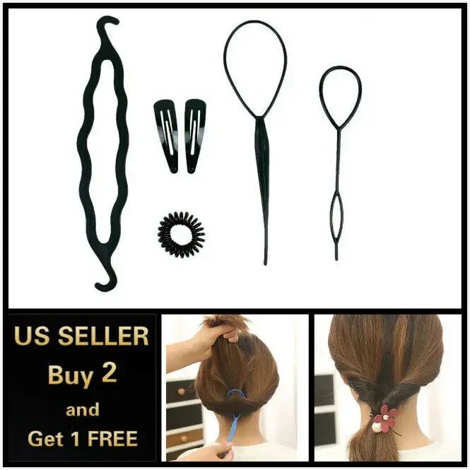 

6Pcs Hair French Braid Topsy Tail Clip Styling Stick DIY Bun Maker Tool