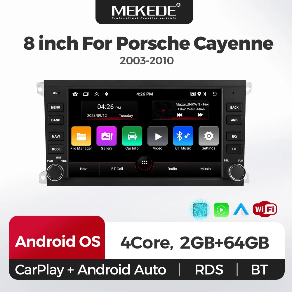 NaviFly 8 Zoll Autoradio für Porsche Cayenne 2003-2010 Kabelloses CarPlay Android Auto GPS-Navigation WIFI RDS BT SWC Kühlventilator