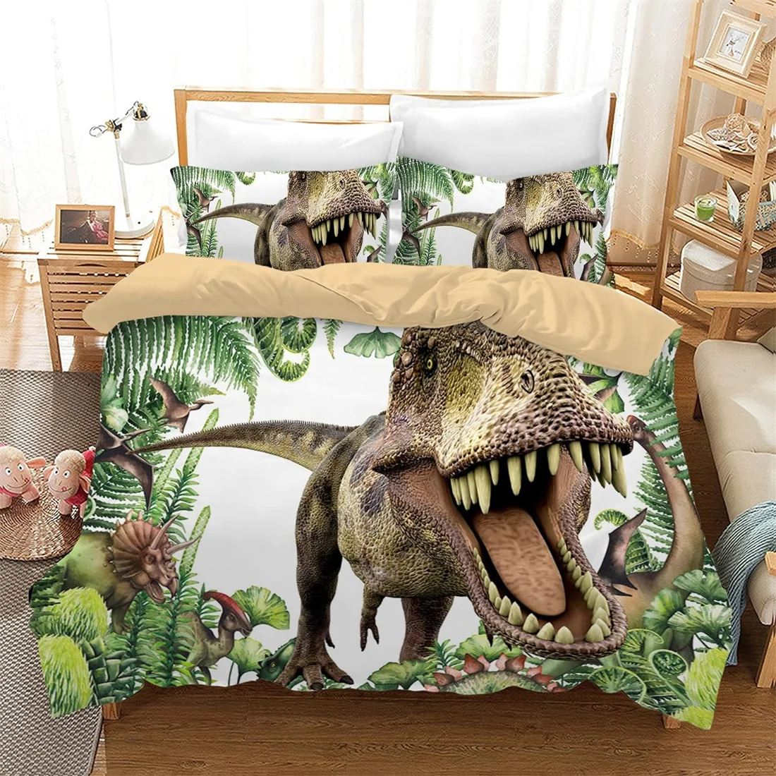 Cartoon Dinosaurs Bedding Set 3D Dino Cover for Boys Children Lovely Animal World Bedroom Decor Child Gift