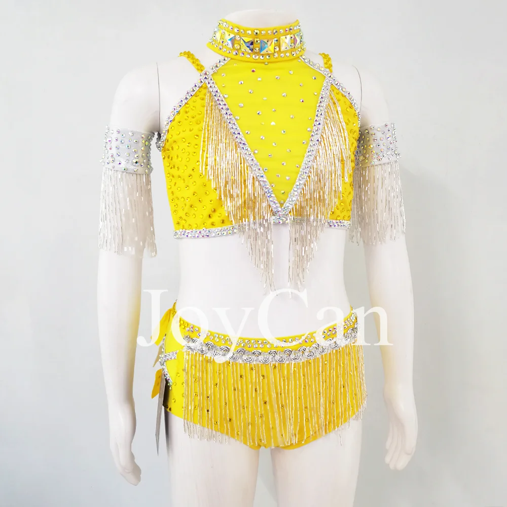 JoyCan Lyrical Dance Dress Yellow Jazz Dance Costume Pole Dancing Clothes Girl Performance Training