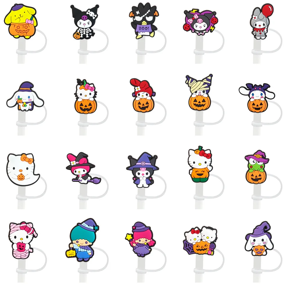 

8-10mm Halloween Sanrio Hello Kitty Kuromi Cinnamoroll My Melody Straw Stopper Dust Cap Cartoon Soft Rubber Recyclable
