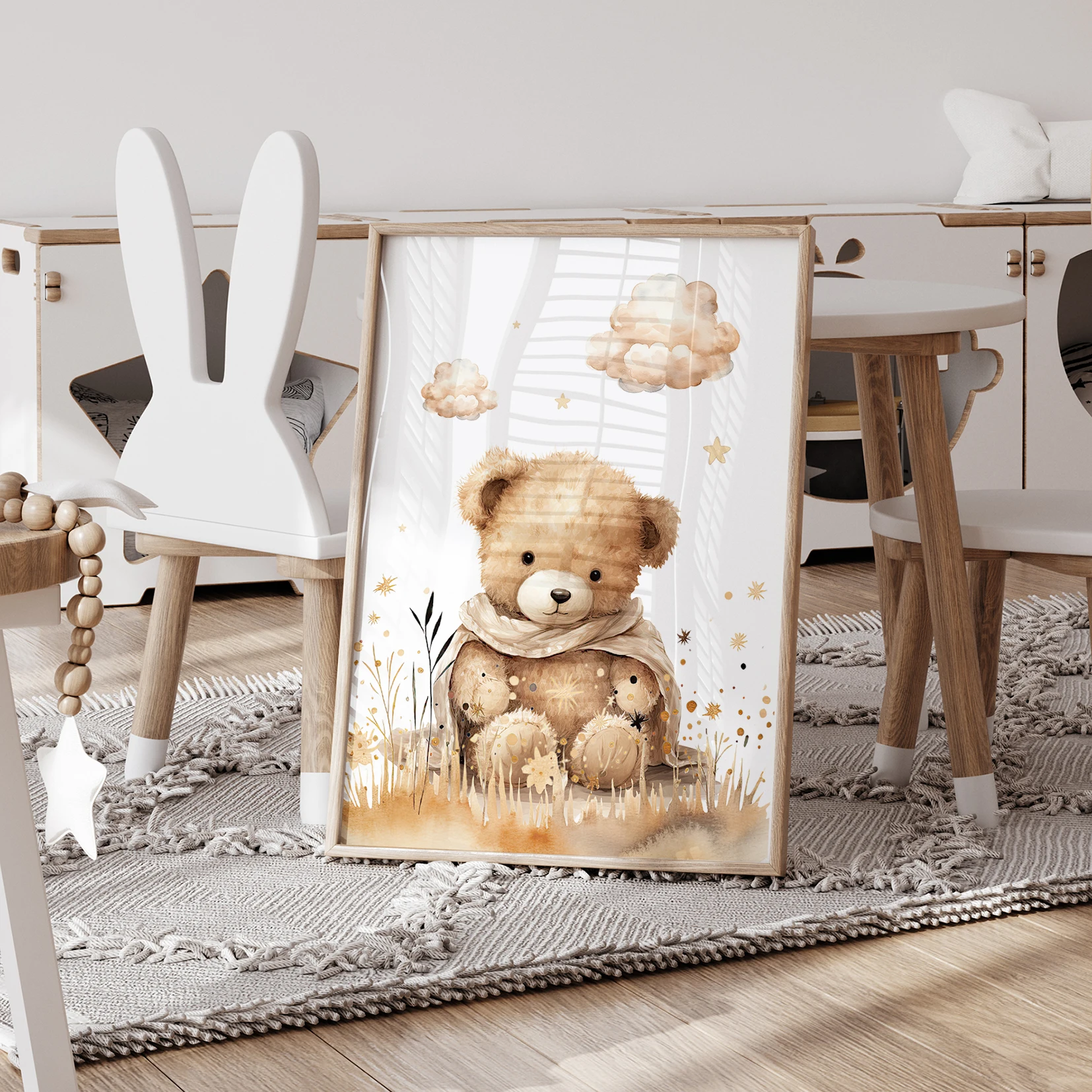 3pcs Cartoon Children Yellow Balloon Teddy Bear Wall Art Prints Canvas Painting Poster Picture For Living Room Home Decor