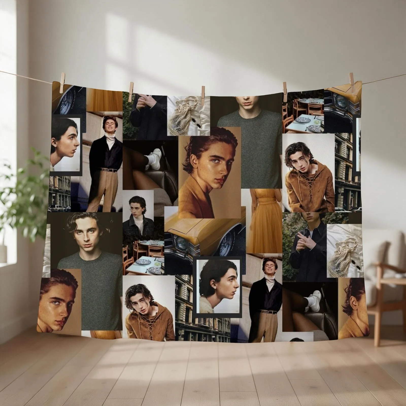 Timothee Chalamet: Collage Throw Blanket couch cozy soft plush fuzzy picnic outdoor blanket