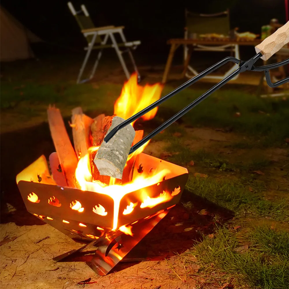 Fire Tongs Stainless Steel Charcoal Tongs Portable Storage bag Leather Cover Anti-Scalding Charcoal Clip Fireplace BBQ Tools