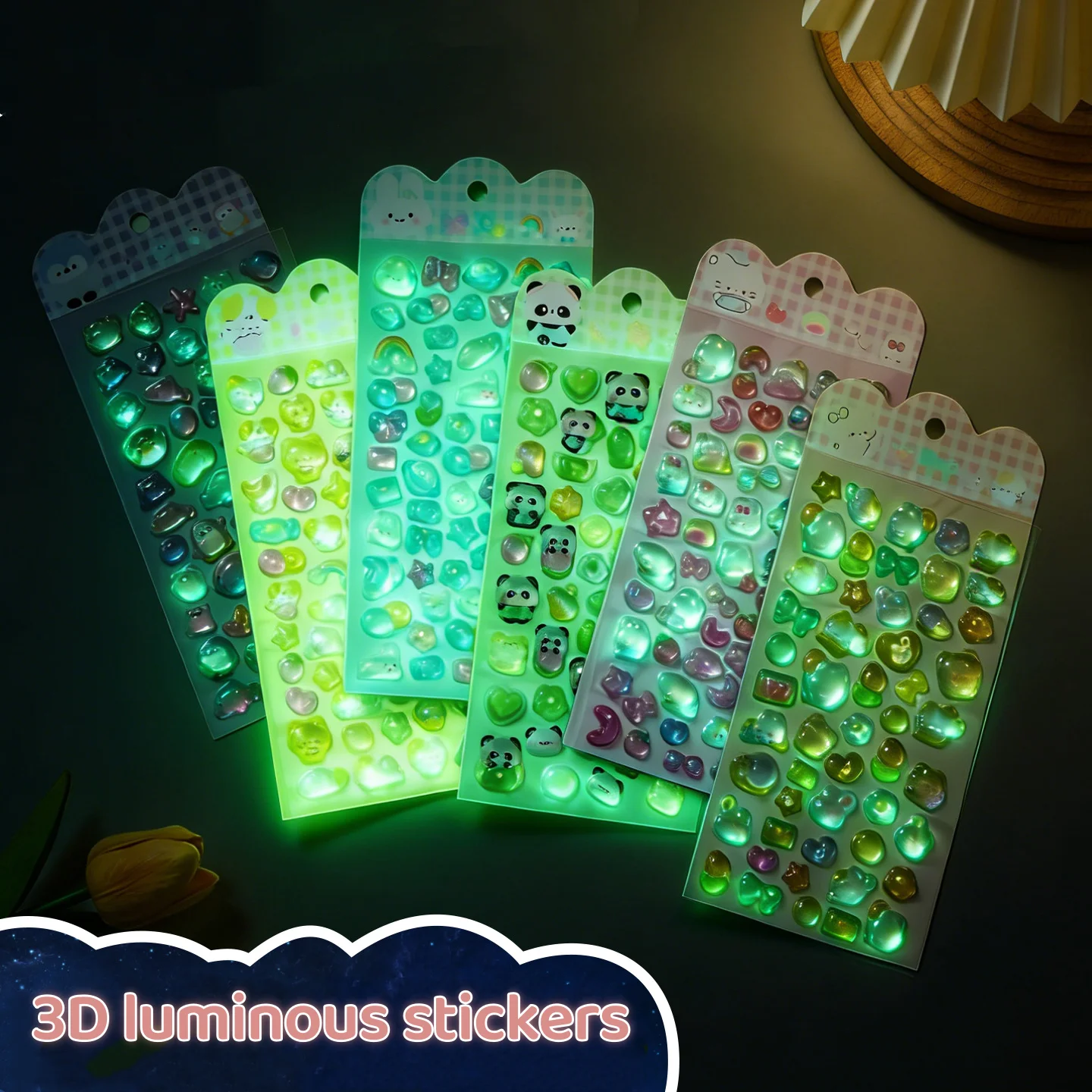 Luminous 3D Embossed Stickers, Children's Cartoon Stickers, Phone Case Decorations, Crystal Diamond Stickers, Suitable for Making Decorative Crafts, Water Bottles, and Phone Decoration Materials
