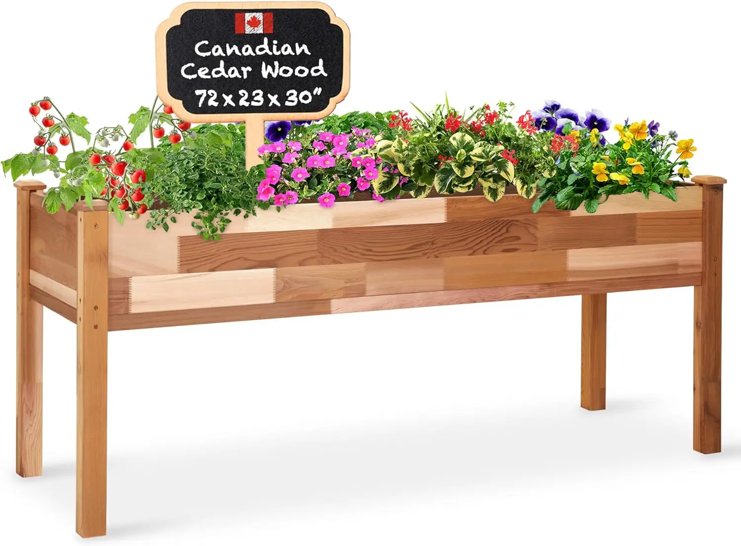 

Raised Canadian Cedar Garden Bed | Elevated Wood Planter for Growing Fresh Herbs, Vegetables, Flowers, Succulents | 72x23x30”