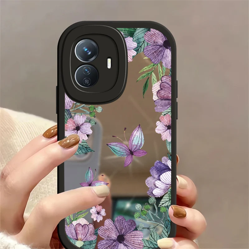 Phone Case For Vivo Y66 Y77 Y77E Y85 Y95 Y22 Y22S Y35 Y36 4G 5G Y31 Y53S Y50 Y51 2020 Y30 Y51A Mirror Flower Butterfly Cover