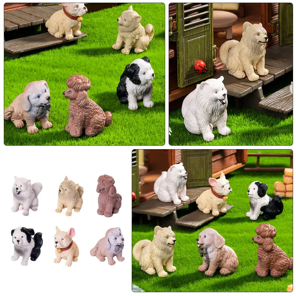 6Pcs Miniature Resin Dog Statues Realistic Large Breed Animals for DIY Home Decor Outdoor Garden Cake Decoration Cupcake Topper