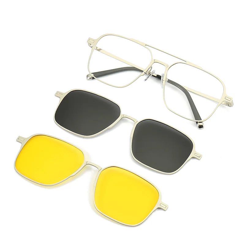 Metal 3 In 1 New Style Magnet Clip On Glasses Frame Trend Polarized Sunglasses For Men 2023 Optical Computer Glasses UV400 7009