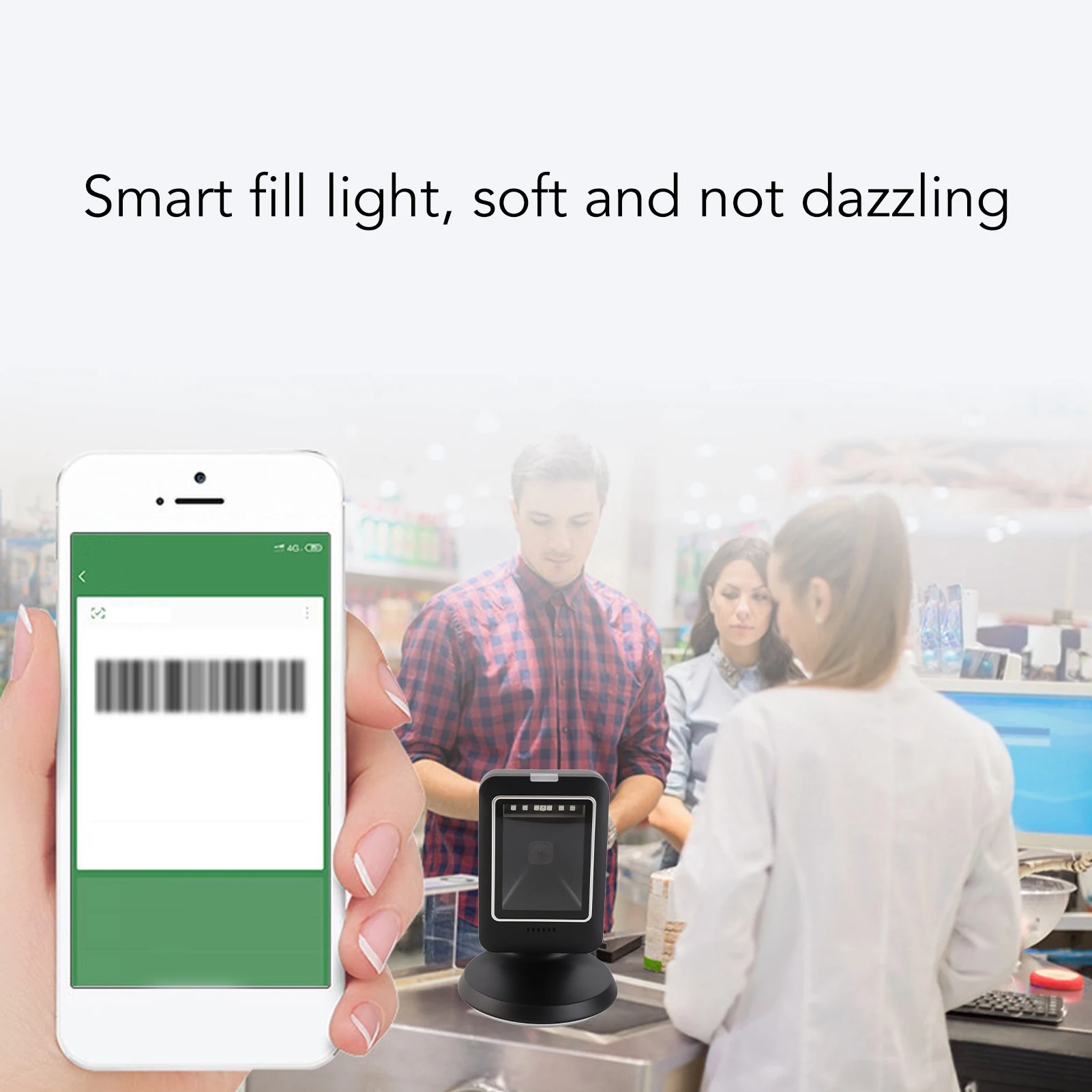 Scanner di codici a barre a mani 2D Previene la incursione Lettore di codici a barre desktop cablato USB omnidirezionale ad alta velocità per negozi al dettaglio