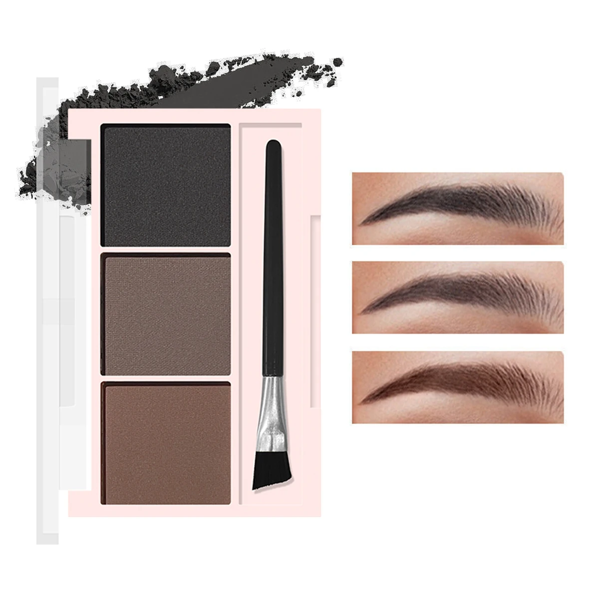 Palette de poudre à sourcils 3 couleurs avec brosse à sourcils-poudre à sourcils naturelle longue durée en forme de sourcil imperméable et résistante à la sueur