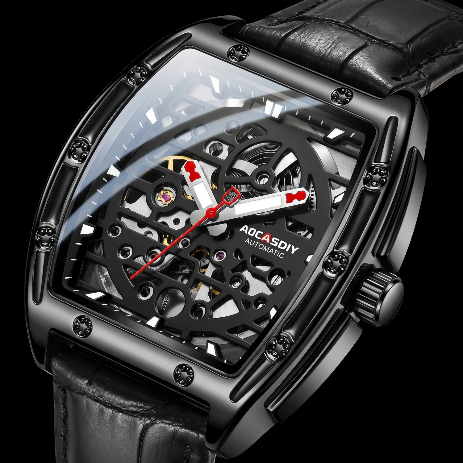 AOCASDIY men's mechanical watch with hollowed out skeleton dial and waterproof night light function, suitable for daily wear