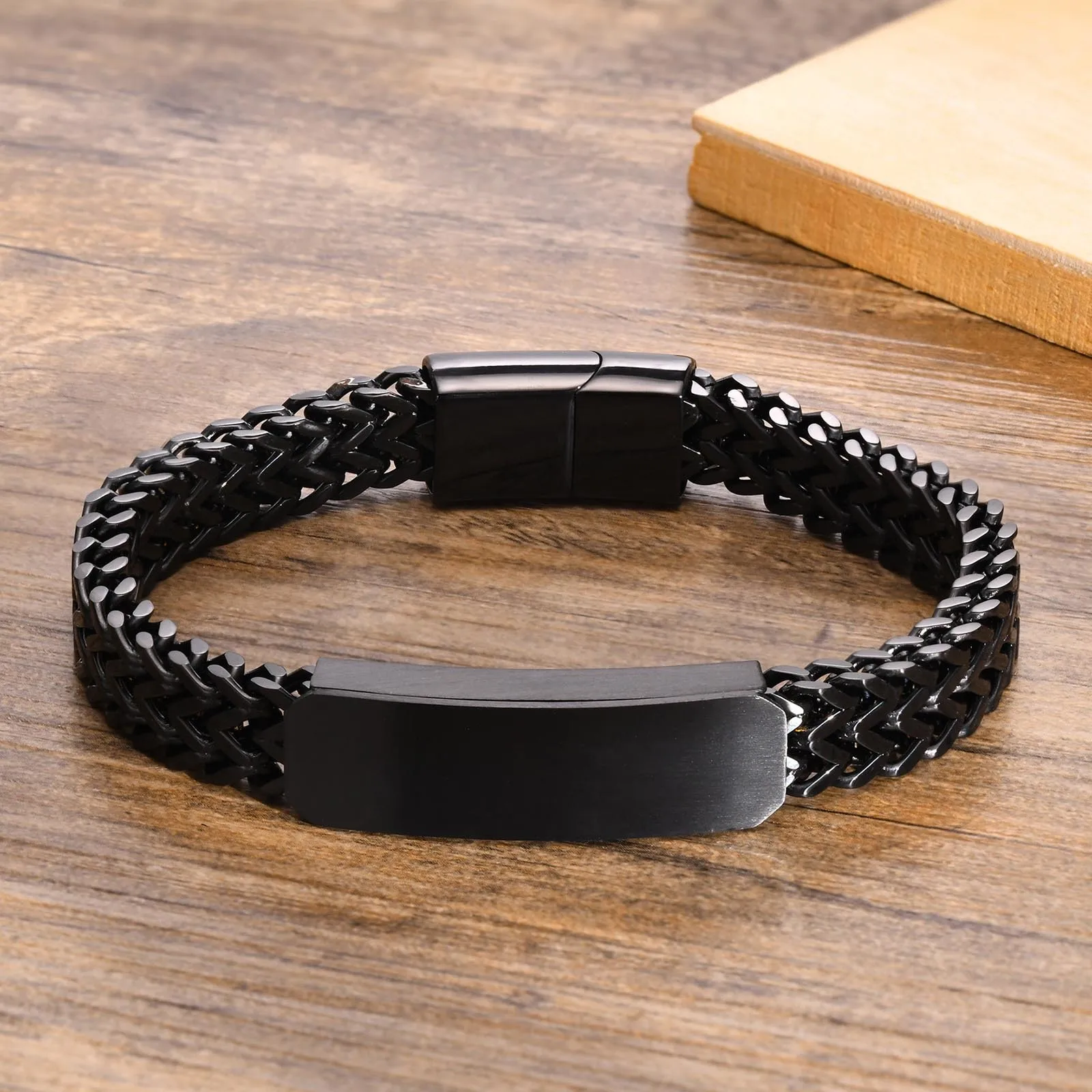 Vnox Stylish Mens Free Custom Engrave ID Bracelet,Stainless Steel Double Franco Link Chains Bracelets Armband Male Jewelry