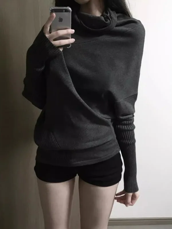 

plus Size Batwing Sve Asymmetrical High Collar Knitwear Women's Autumn Winter Faionable Base Layer irt Korean Sle