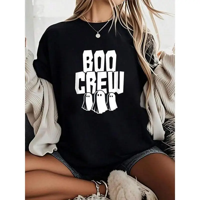

Funny Boo Crew Sweatshirt, Cute Ghost Graphic Top, Women's Men's Halloween Party Team Shirt, Spooky Trick or Treat Gift