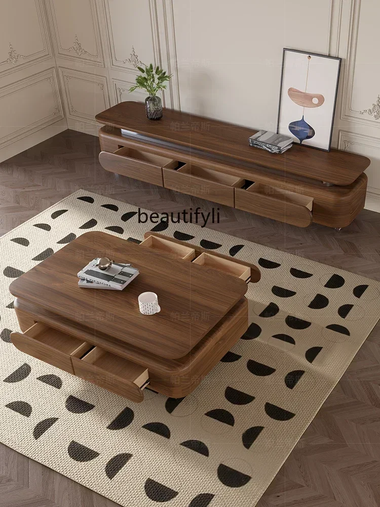

D96 Solid Wood Stone Plate Coffee Table TV Cabinet Combination Simple Living Room Small Apartment Home Locker
