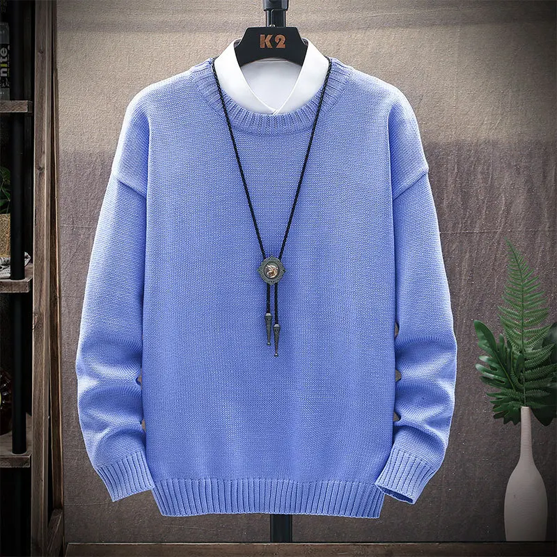 Korean Style Youth Men's Sweater Autumn Winter Solid Color Personality O-Neck Simple Pullovers Casual Loose Literary Male Tops