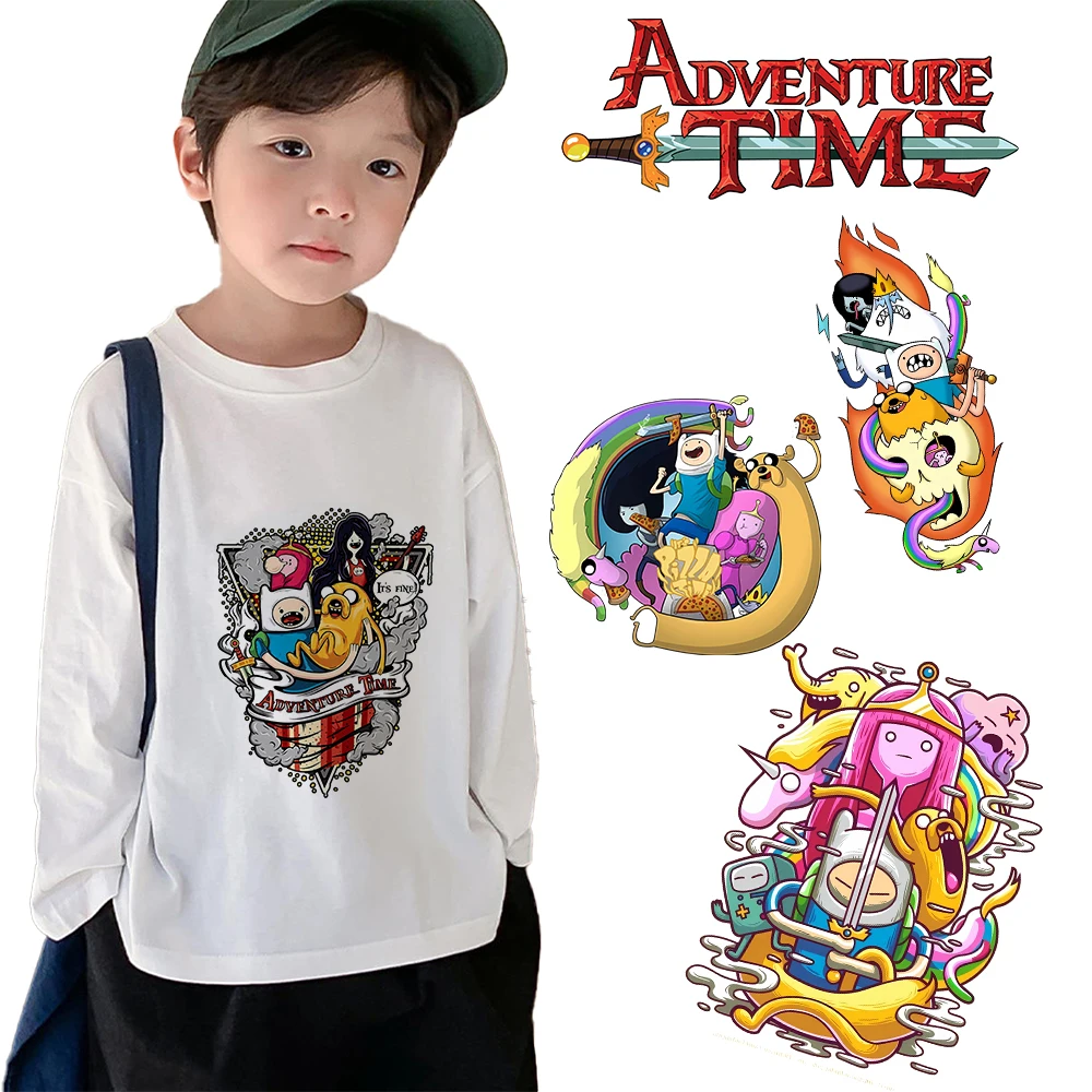 Adventure Time Heat Transfer Vinyl Patches Stickers Cartoon Children Iron on Sticker DIY Sweatshirt T-shirt Applique Decoration