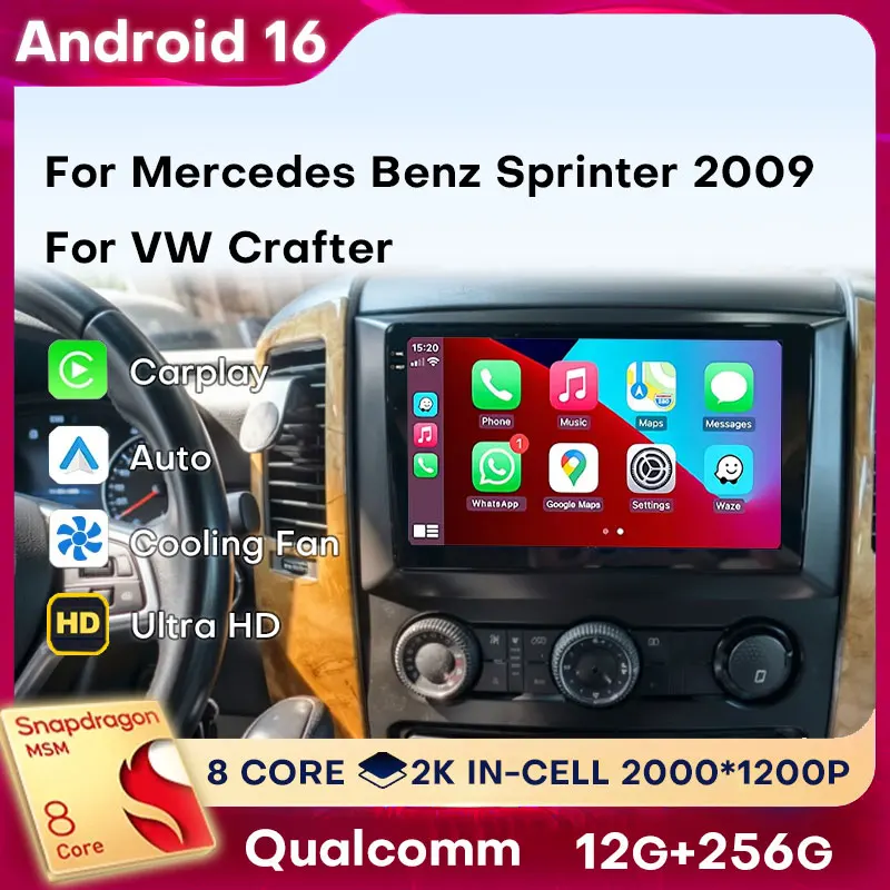 Android 16 For Mercedes Benz Sprinter 2009 For VW Crafter Navigation Multimedia Monitor Screen GPS Carplay Car Radio Head Unit