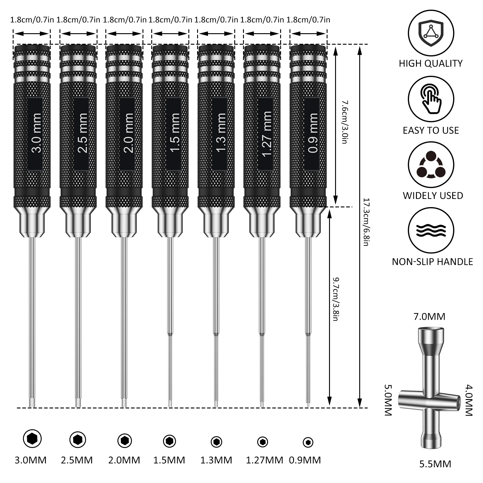 Hex Screw Driver Screwdriver Set 0.9/1.27/1.3/1.5/2.0/2.5/3.0mm Hexagon Screwdriver RC Hobby Tool for RC Car Airplane Boat Robot