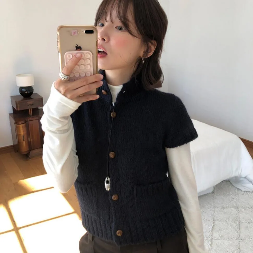 أنيقة محبوك ort Sve سترة معطف المرأة عالية الياقة طبقات تصميم الشتاء Faion الكورية Sle ملابس داخلية عادية Oute...