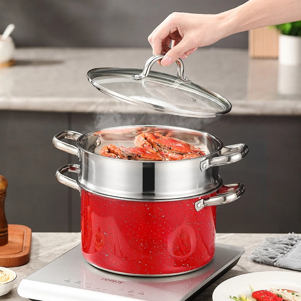 

Stainless steel pot wholesale household double-layer steamer stainless steel steamer thickened national tide wind opening practi