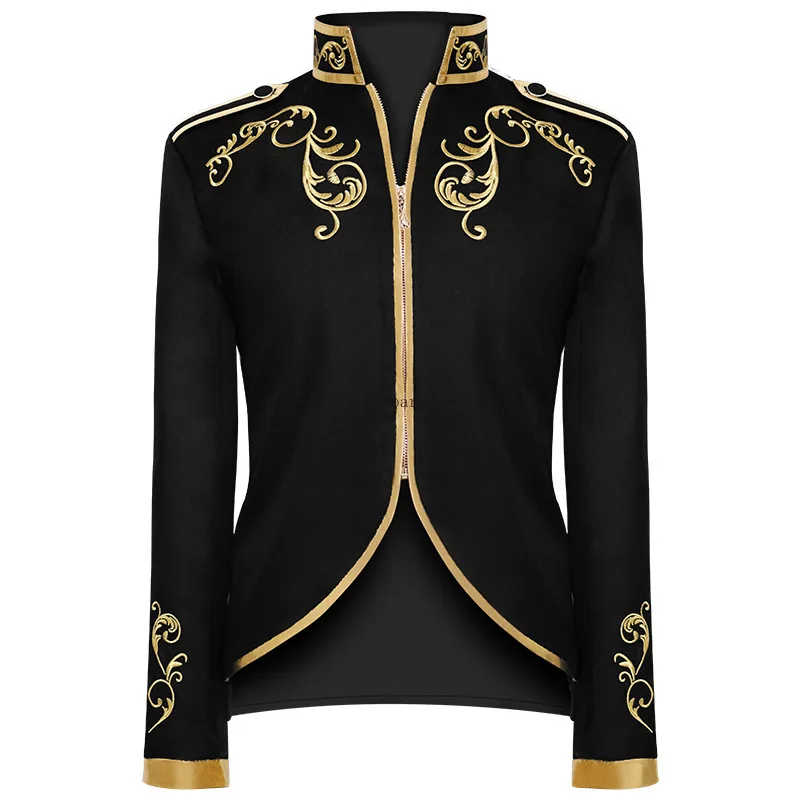 Middeleeuwse Mannen Custome Gouden Borduurwerk Koning Prins Renaissance Cosplay Volwassen Lange Mouwen Party Jacket Uitloper Coat Voor Mannen Retro