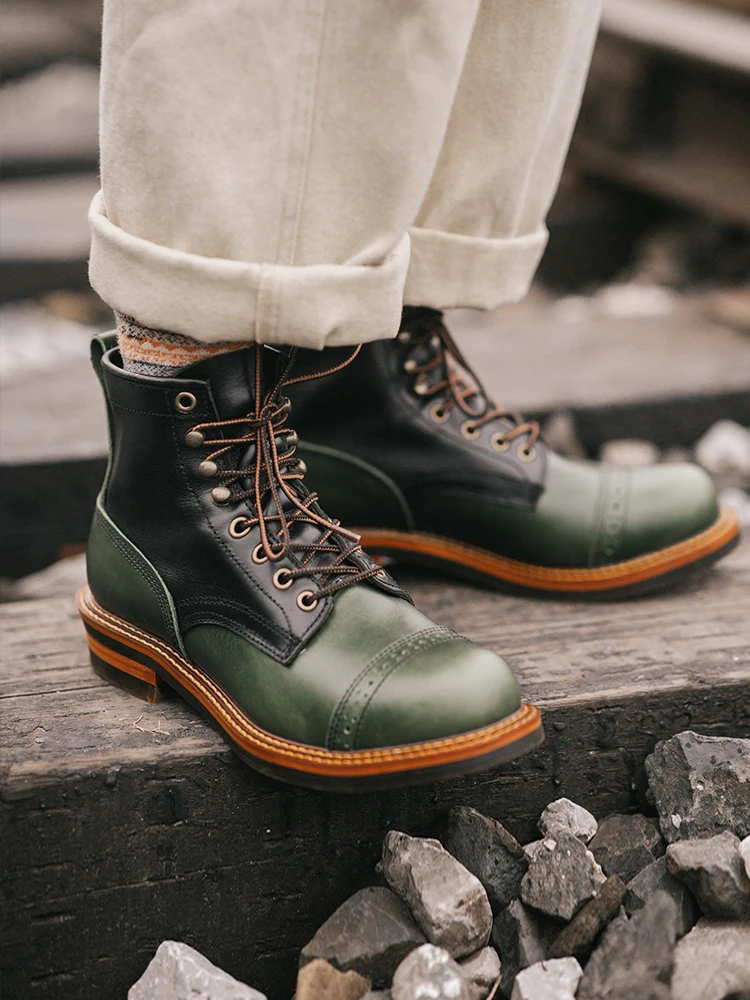 Men Classic Shoes Autumn Winter Work Ankle Boots Genuine Leather Black Green Red Chelsea Boot