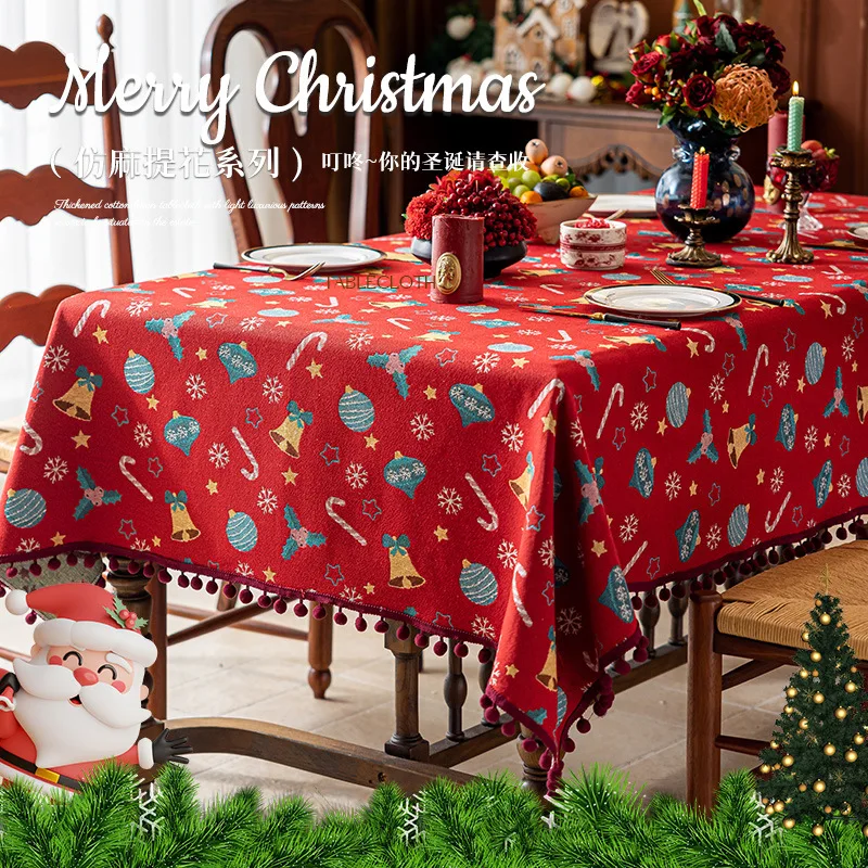 

Christmas Decorative Tablecloth for Dining Kitchen Linen Cotton Table Cloth Santa Claus Red New Year Print Table Cover for Home