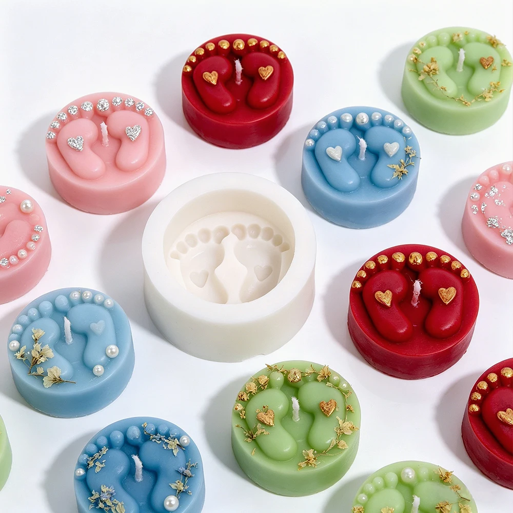 Mini Molde de Silicona para Jabón con Forma de Pie, Molde de Silicona de Doble Pie con Corazón para Hacer Velas, Jabones y Manualidades de Yeso para Decoración del Hogar