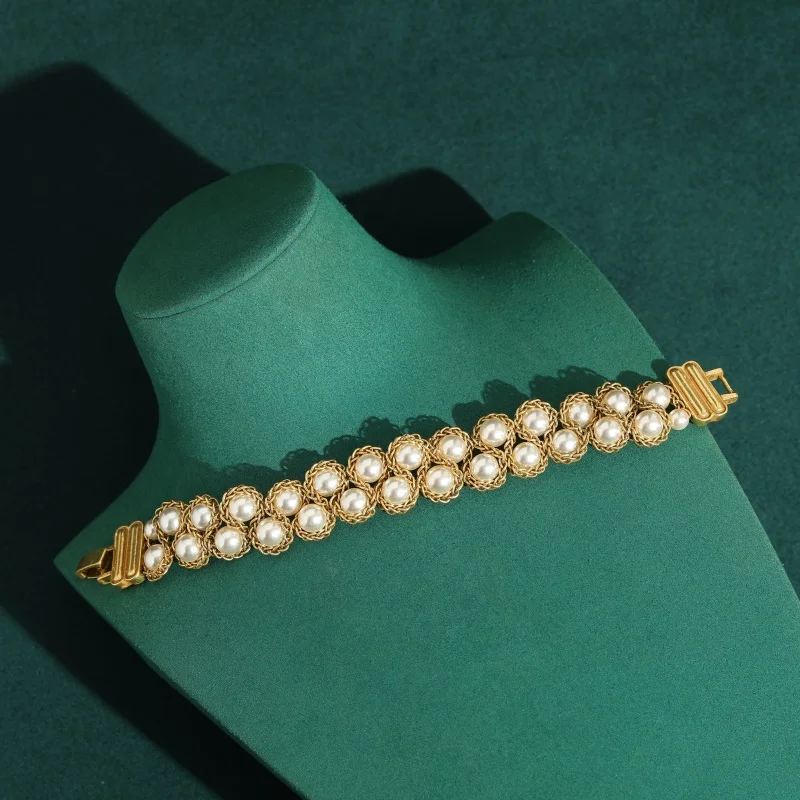 Vintage Hand Woven Bracelet S Double Row Wrapped Pearl Jewelry For Women Classic 18k Gold Color Anniversary Accessories 2026 New