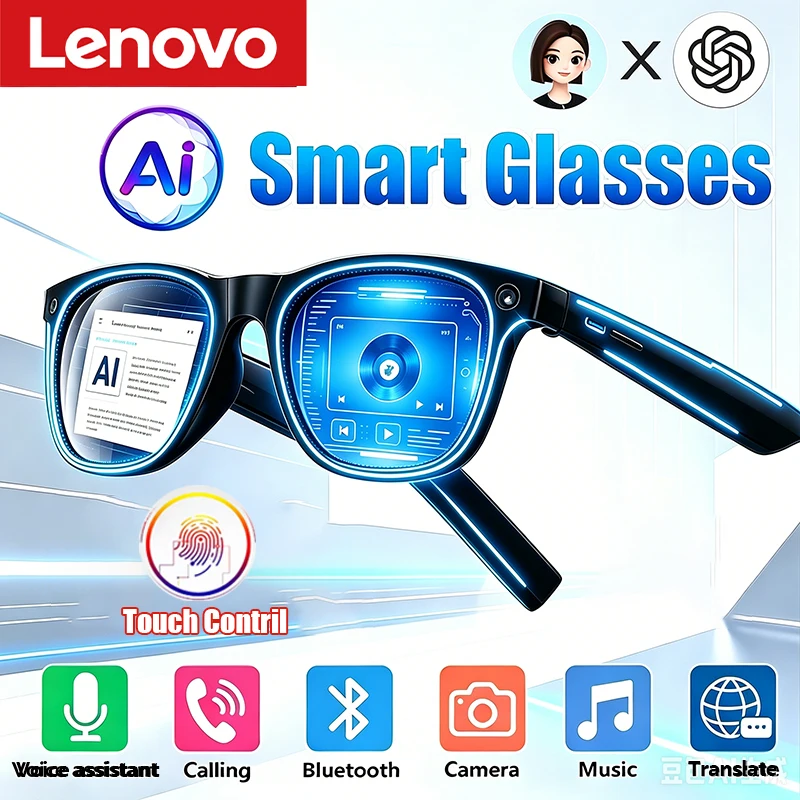 

Lenovo 2026 New AI Smart Glasses AI Translation Conversation Recording Music Touch Control Camera Smart Bluetooth Sunglasses